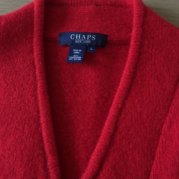 Chaps red lambswool gold button up vintage sweater - Picture 6 of 8